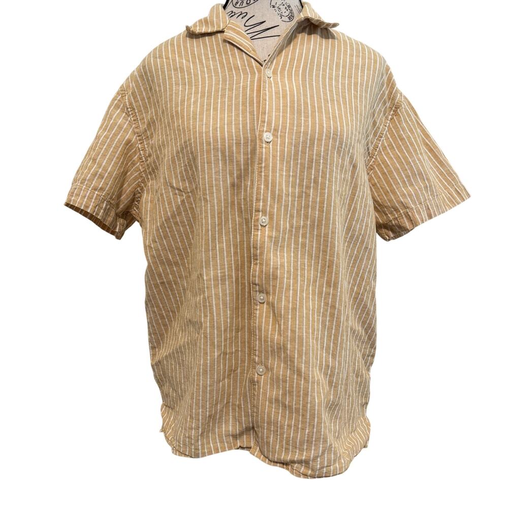 Arizona Jean Co Small Button Down Shirt Vertical Stripes Made of Cotton & Linen